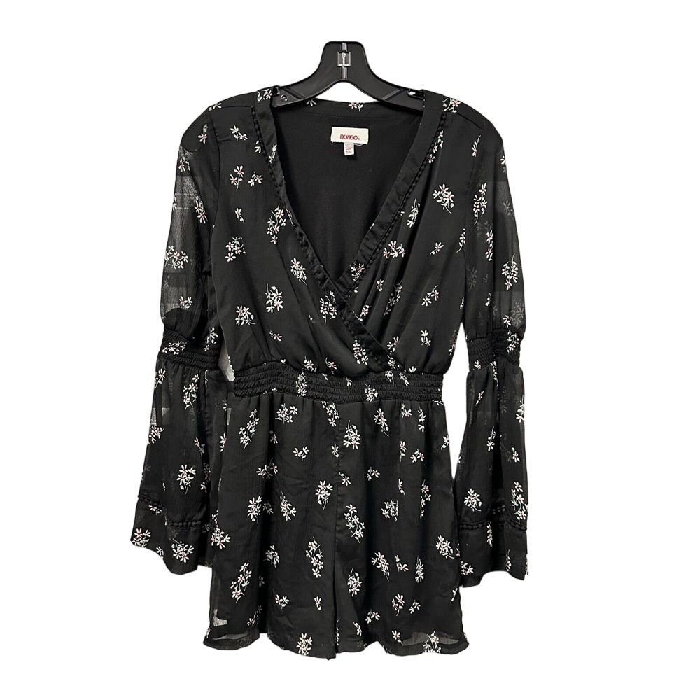 Vintage Bongo Romper Womens S V-Neck Flowy‎ Sleeves Elastic Waist Black Floral
